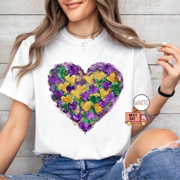 Tops - Brush Mardi Gras Tee, Fleur De Lis T-Shirt, Mardi Gras Party Tee